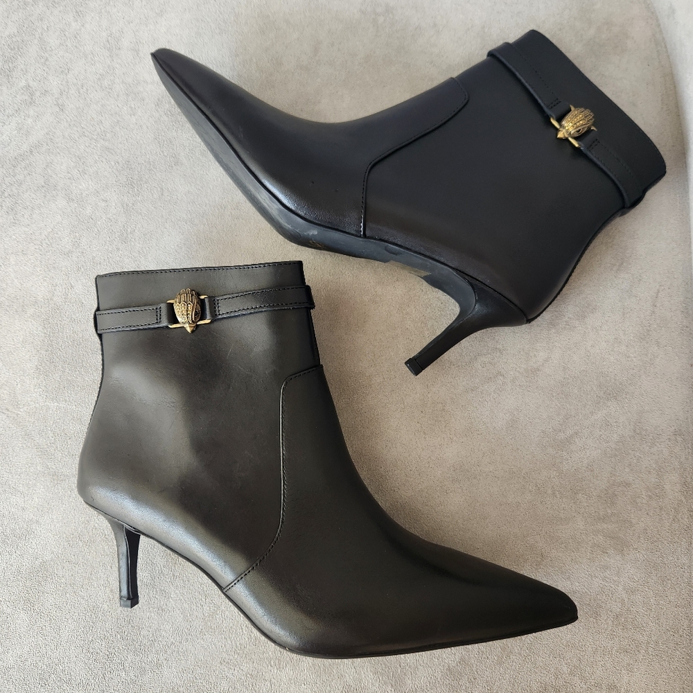 Kurt Geiger heeled booties 9.5 black leather Kensington Flexi ankle logo new$280